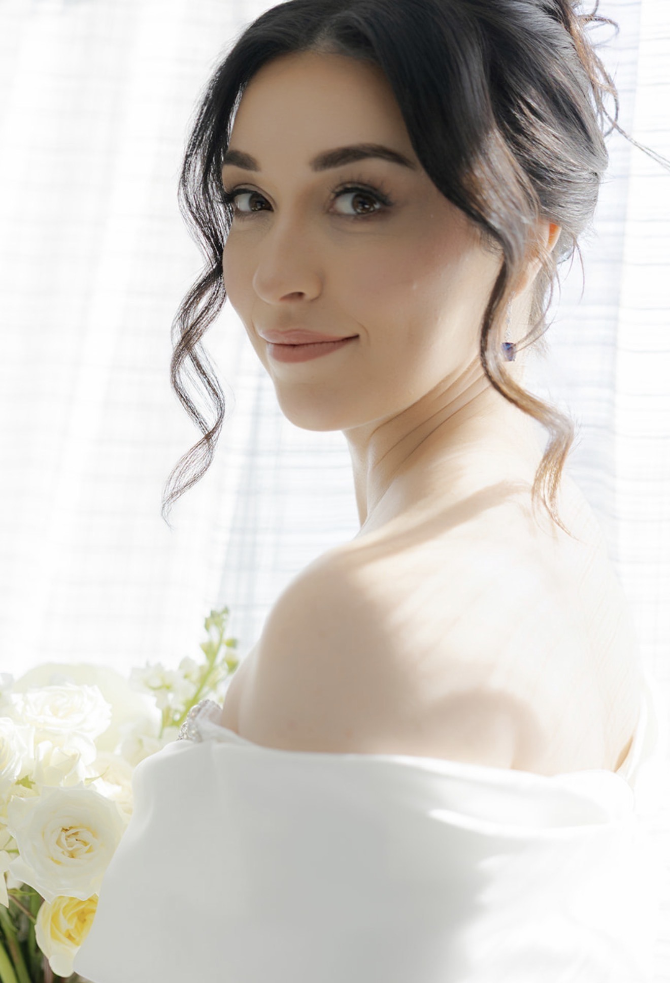 Bridal makeup profile close-up, natural light